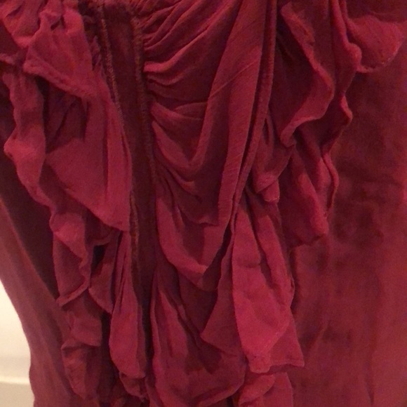 Maroon Deep V-Neck Ruffle Blouse - Picture 3 of 8